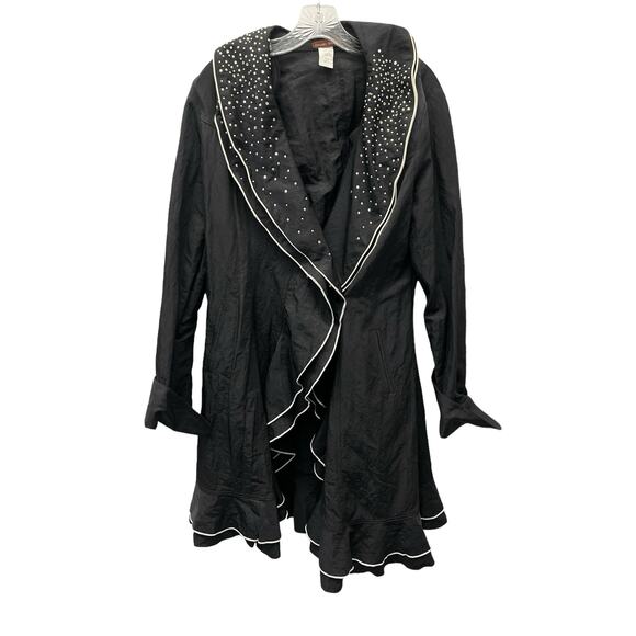 Vintage Design Today's Nylon Black Embellished Ruffle Jacket - Picture 1 of 11